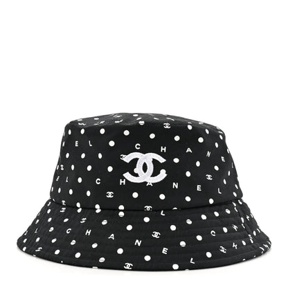 Chanel Cotton CC Polka Dot Bucket Hat L Black 3 of 8