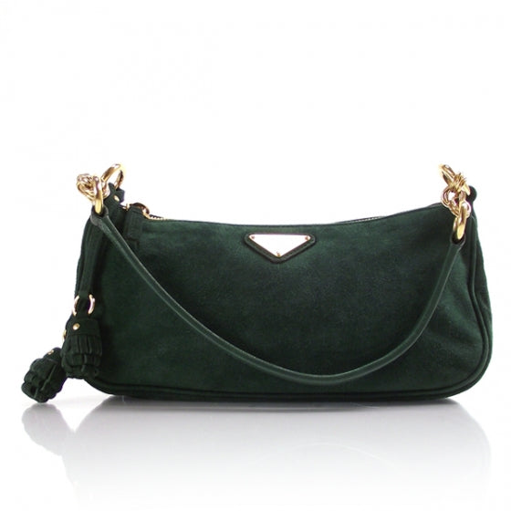 Prada Suede Tassel Pochette Evening Bag Green 1 of 10