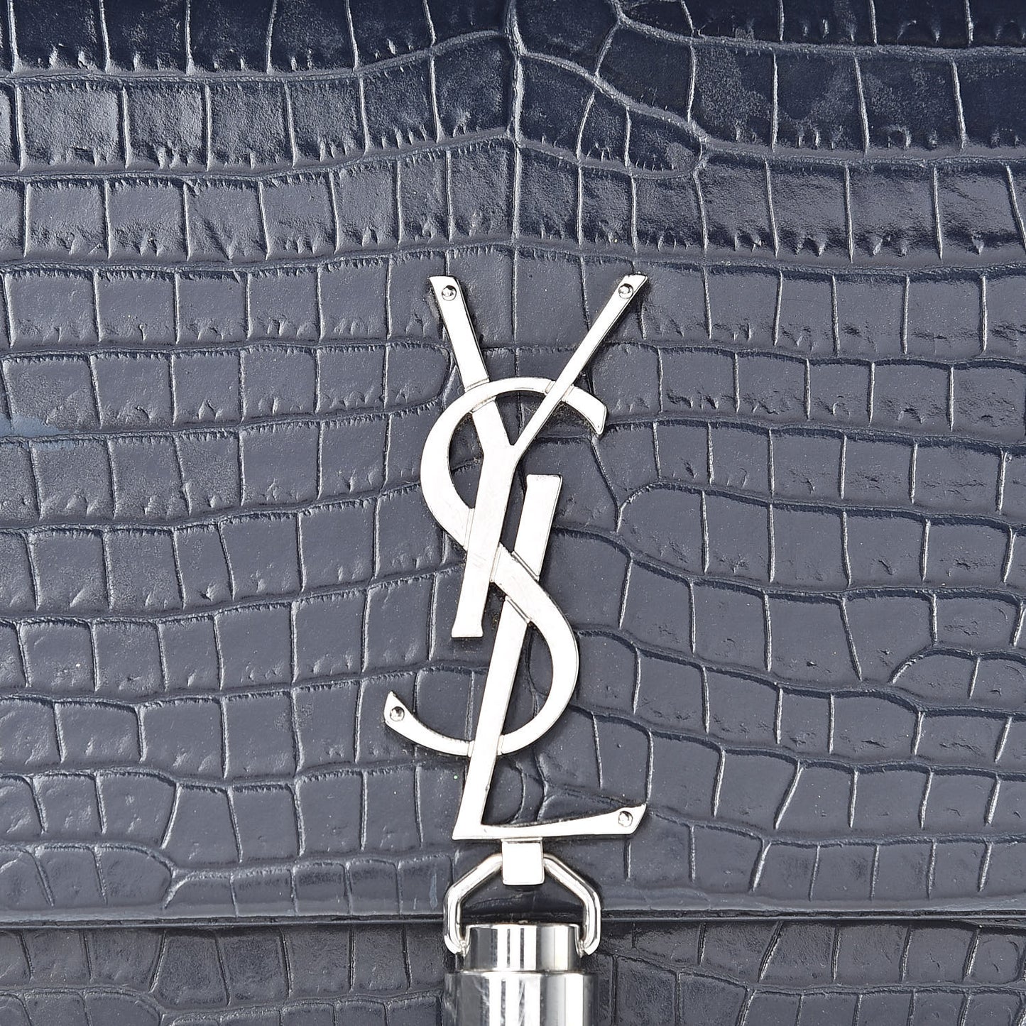 Calfskin Crocodile Embossed Kate Monogram Tassel Chain Wallet Deep Marine