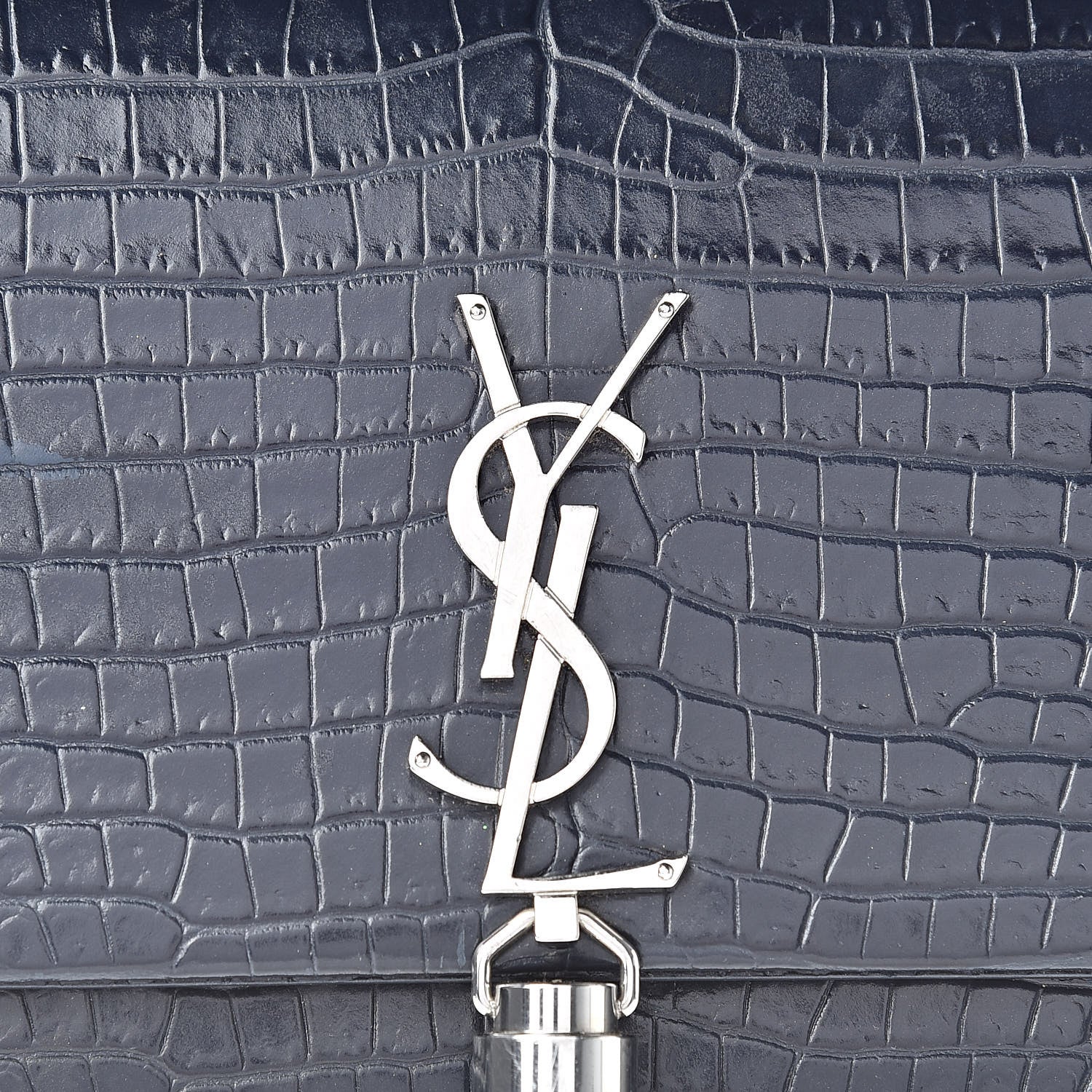 Mansur Gavriel Calfskin Crocodile Embossed Kate Monogram Tassel Chain Wallet Deep Marine 7 of 14