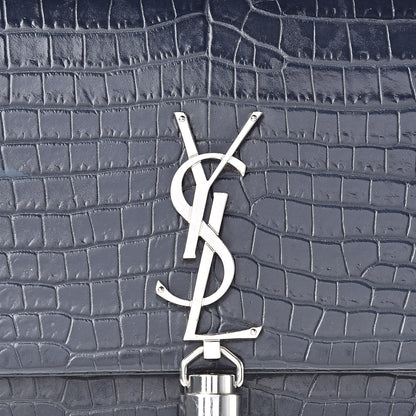 Mansur Gavriel Calfskin Crocodile Embossed Kate Monogram Tassel Chain Wallet Deep Marine 7 of 14