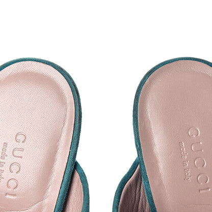 Gucci Suede Crystal Maxine Horsebit High Heel Slides 38 Dusty Turquoise 18 of 20