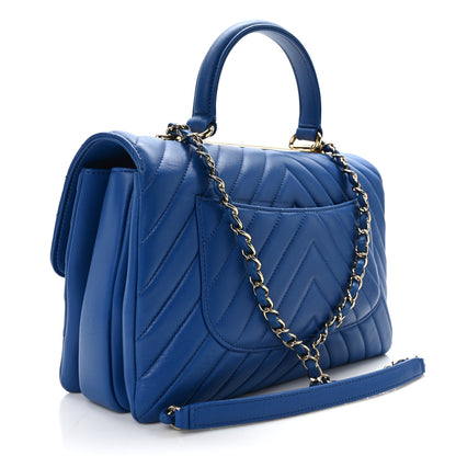 Chanel Lambskin Chevron Quilted Medium Trendy CC Dual Handle Flap Bag Blue 3 of 12