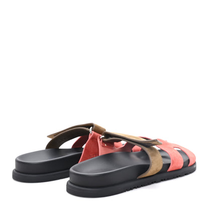 Hermes Suede Goatskin Womens Chypre Sandals 40 Rouge Tomette Terre Ambree 5 of 9