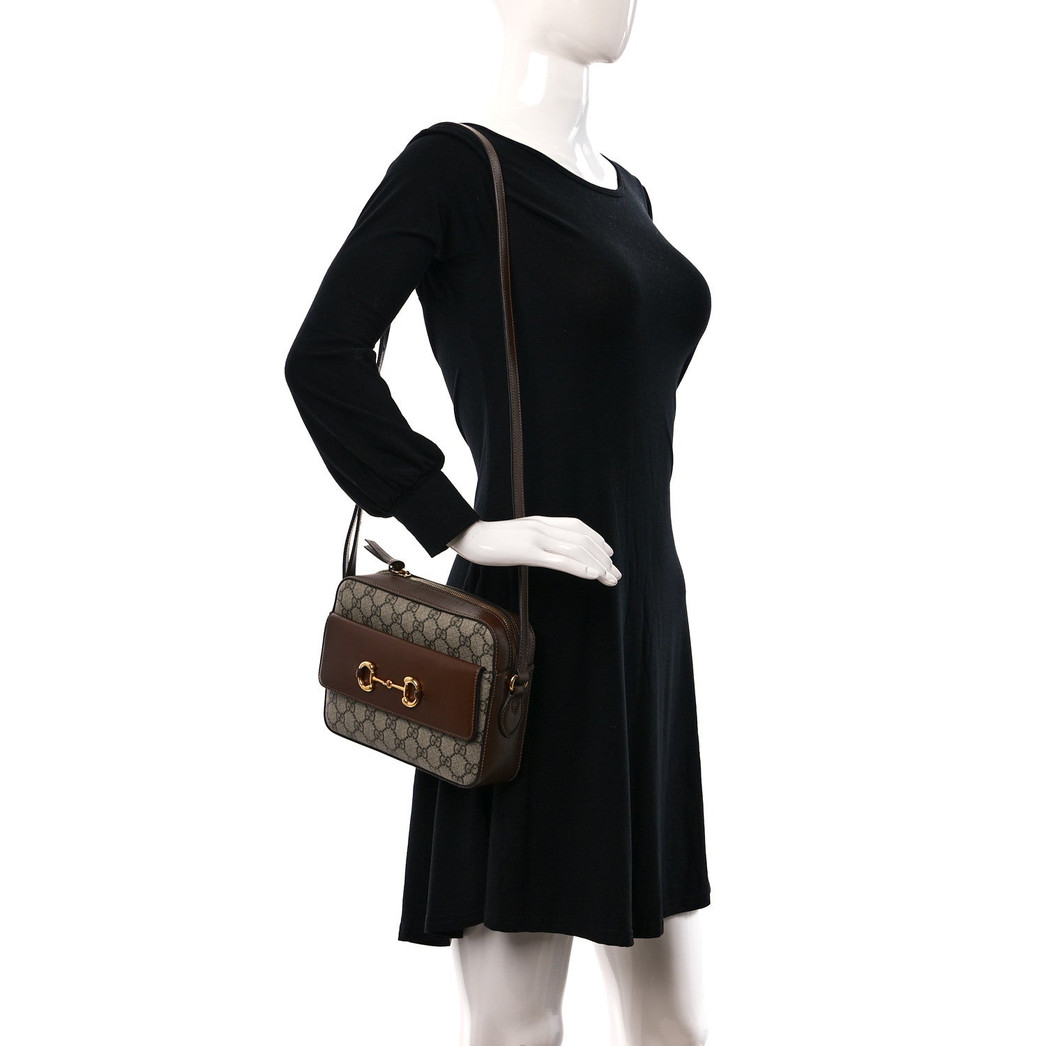 Gucci GG Supreme Monogram Small Horsebit 1955 Shoulder Bag Beige Brown Sugar 3 of 11