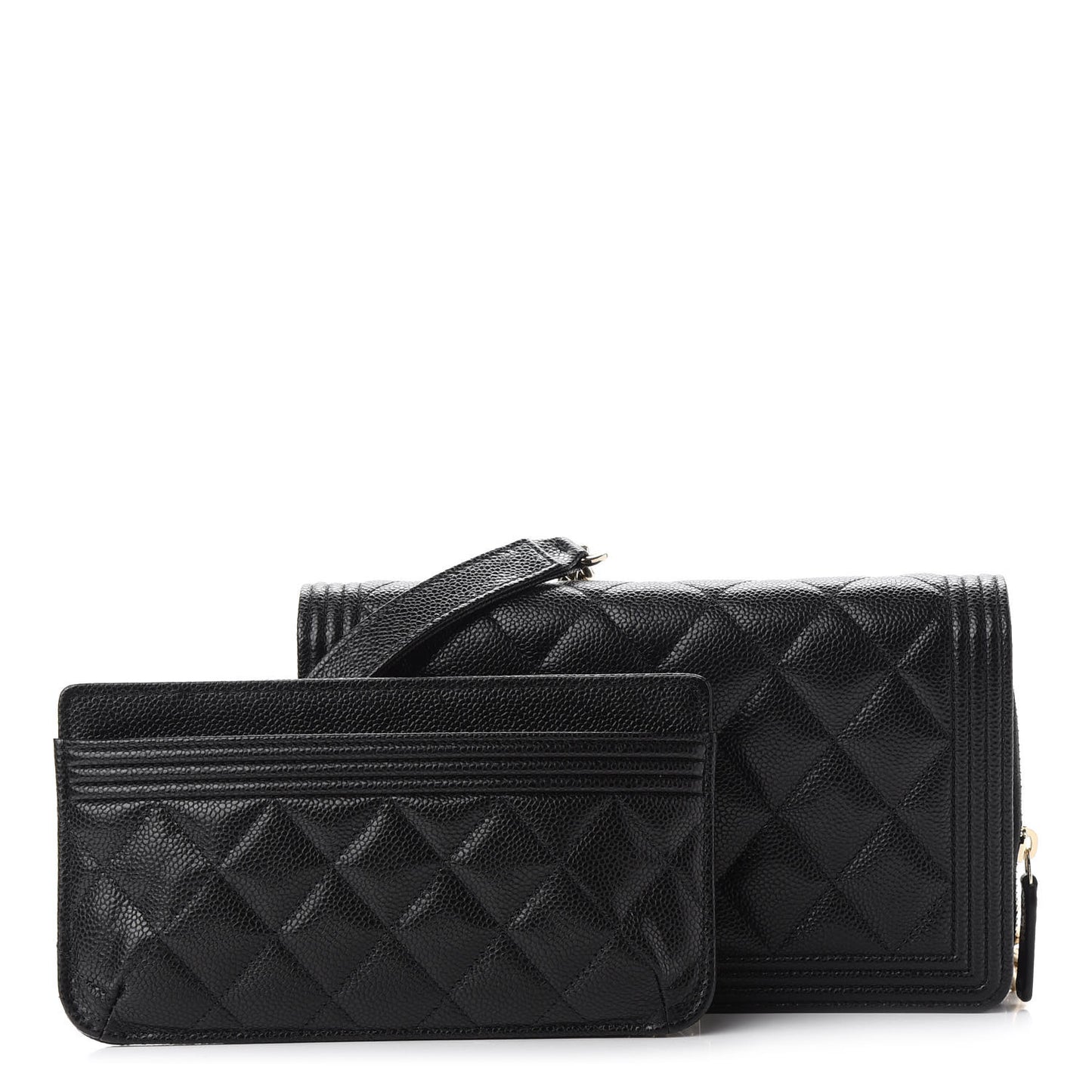 Caviar Quilted Boy Phone Holder Wallet On Chain Black