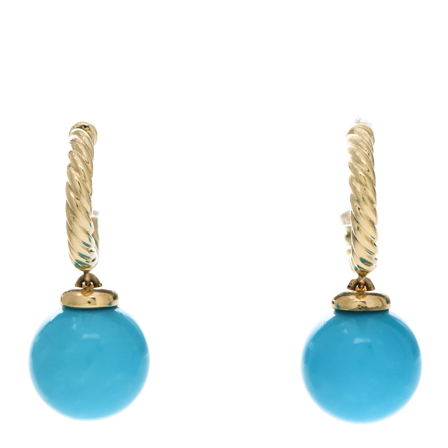 18K Yellow Gold Turquoise 9mm Solari Hoop Earrings