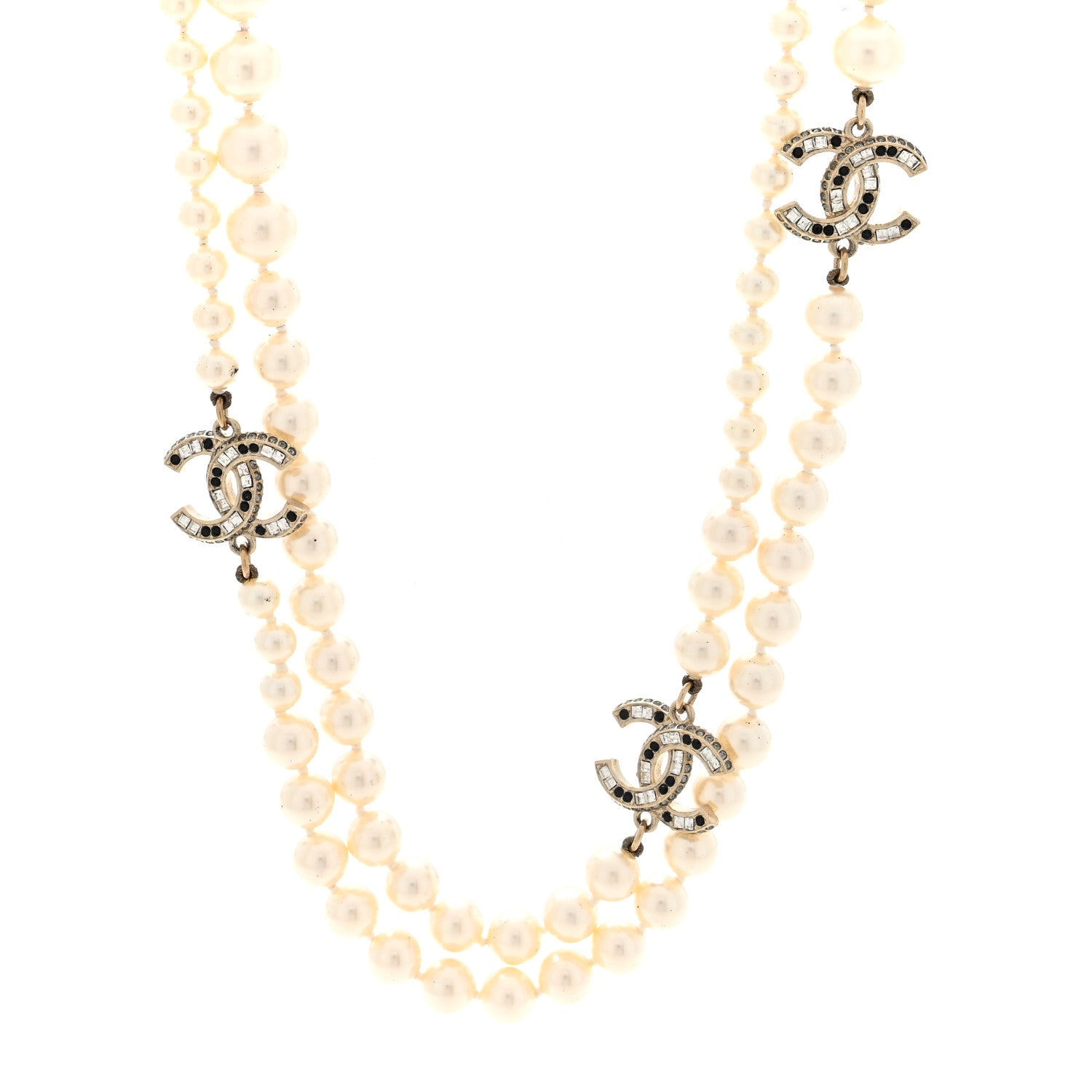 Chanel Baguette Crystal Pearl CC Long Necklace Gold 1 of 4