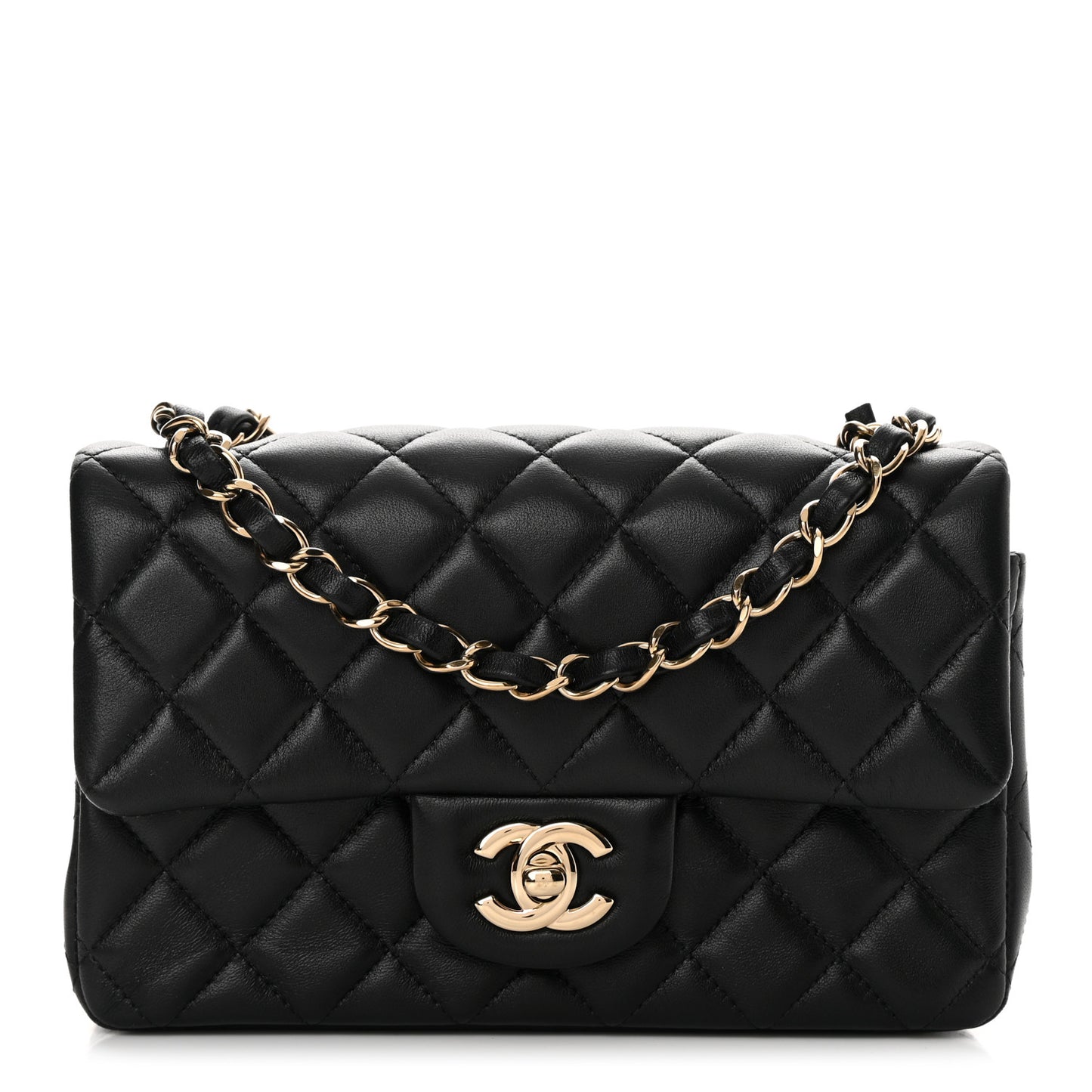 Lambskin Quilted Mini Rectangular Flap Black