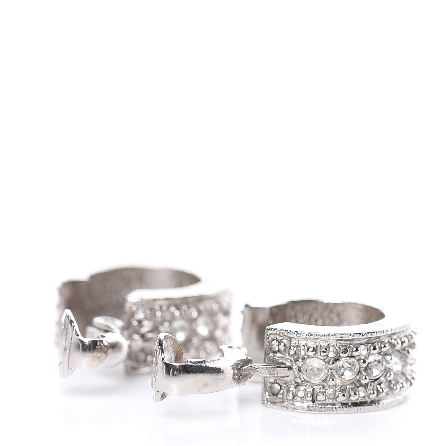 Crystal CC Hoop Clip On Earrings Silver