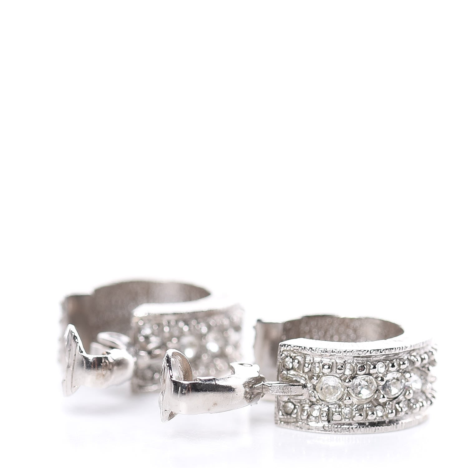 Chanel Crystal CC Hoop Clip On Earrings Silver 5 of 7