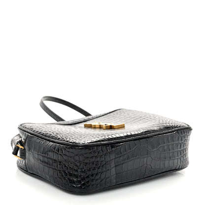 Saint Laurent Patent Calfskin Crocodile Embossed Monogram Lou Camera Bag Black 4 of 9