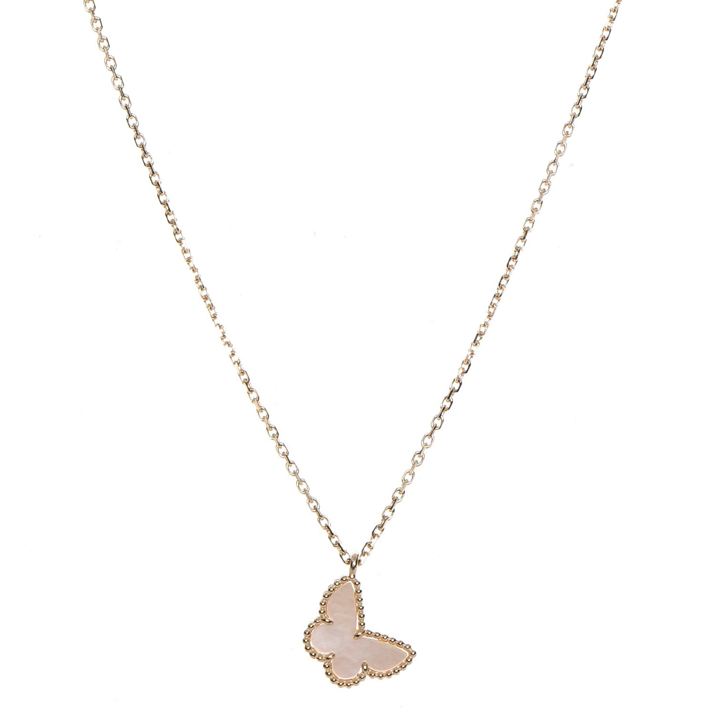 18K Yellow Gold Mother of Pearl Sweet Alhambra Butterfly Pendant Necklace