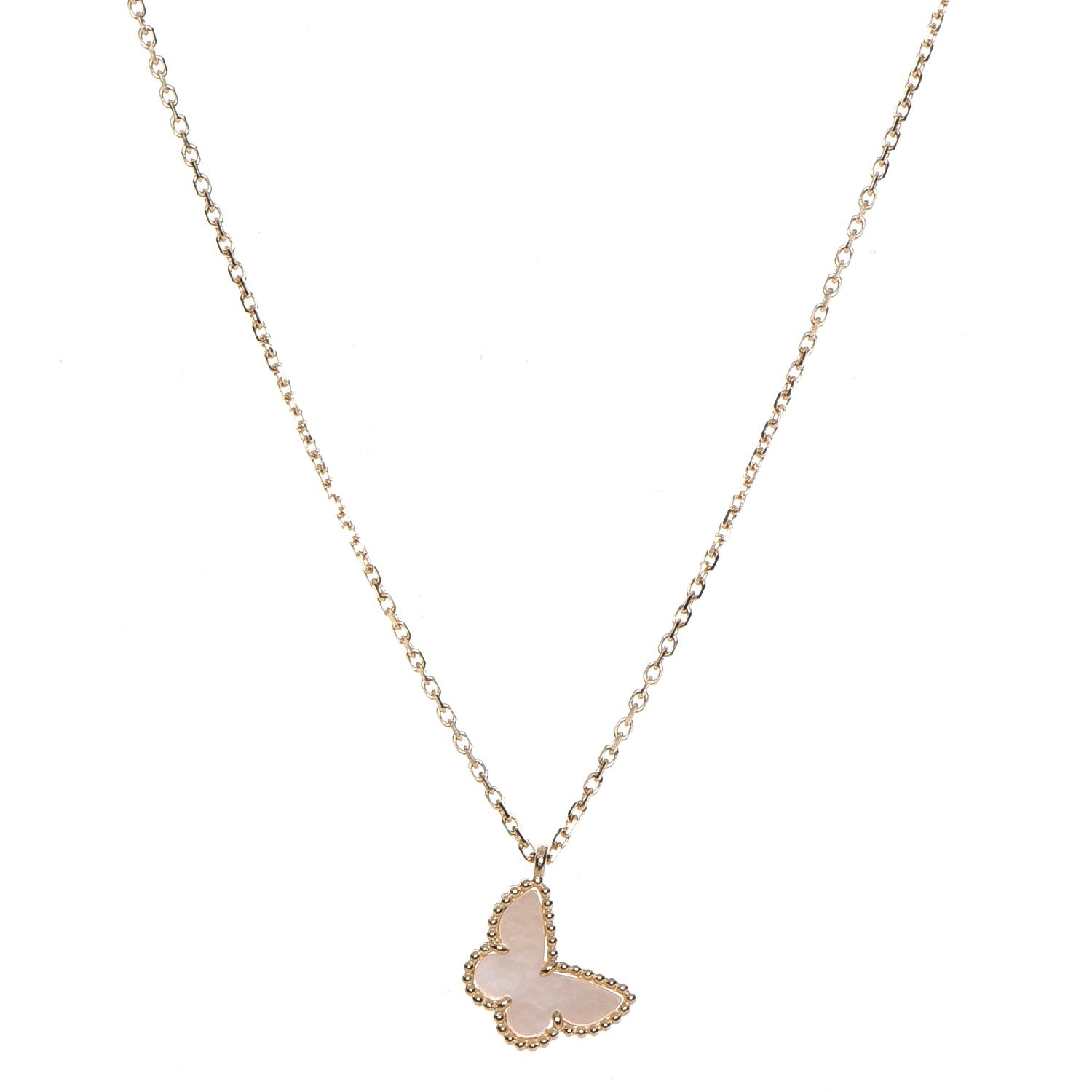 Van Cleef & Arpels 18K Yellow Gold Mother of Pearl Sweet Alhambra Butterfly Pendant Necklace 1 of 8