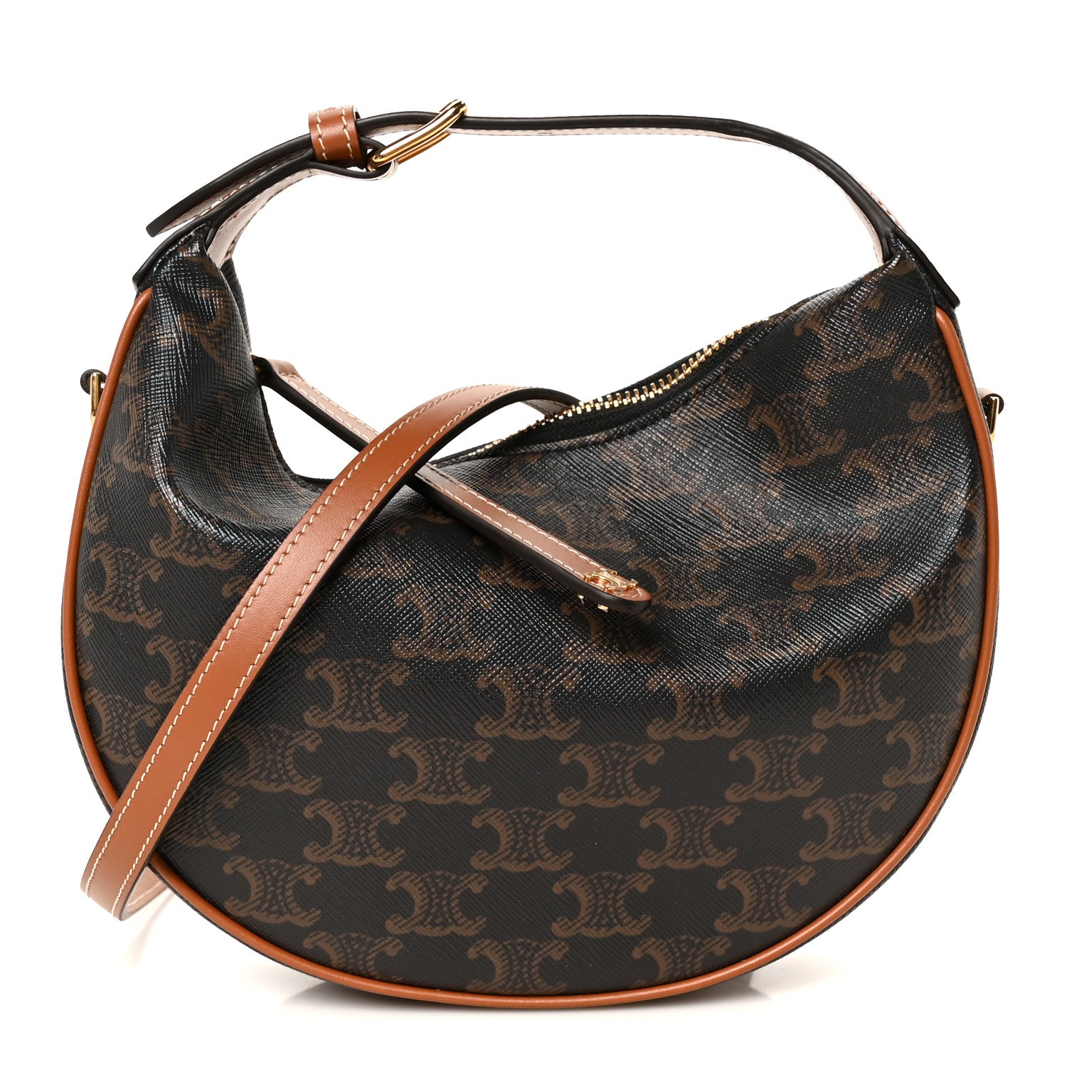 Celine Triomphe Canvas Calfskin Teen Lulu Shoulder Bag Tan 1 of 9