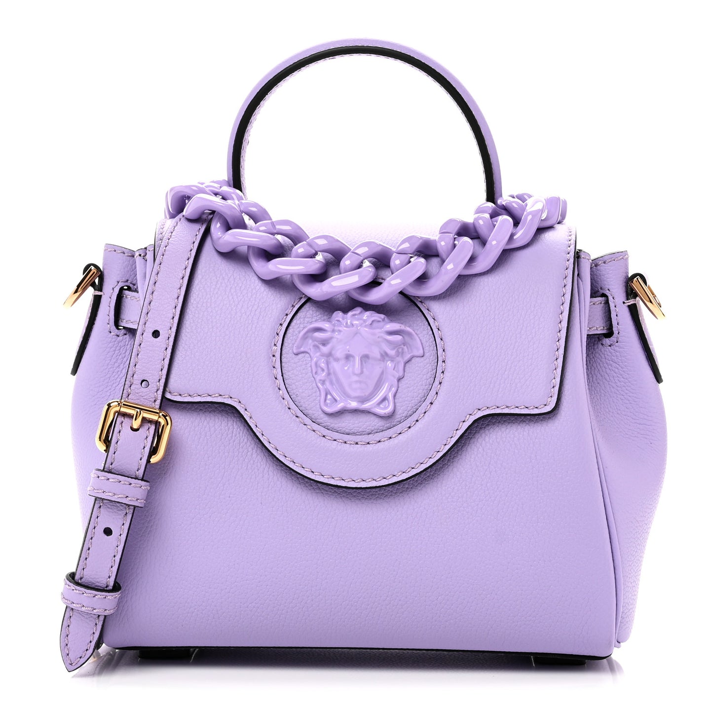Grained Calfskin Small La Medusa Top Handle Bag Lilac