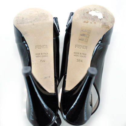 Fendi Patent Platform Bow Heels 35.5 Black 2 of 5