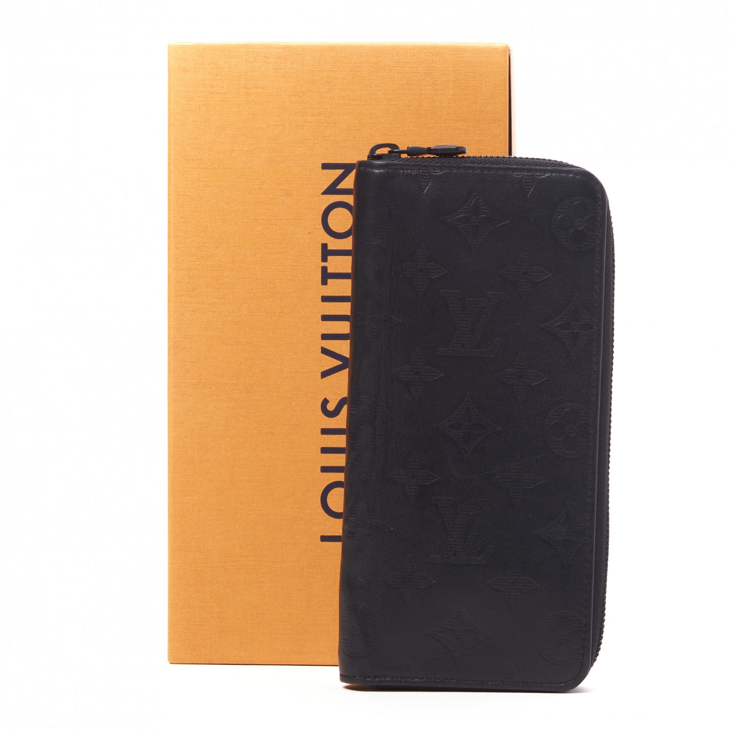 Calfskin Monogram Shadow Vertical Zippy Wallet Black