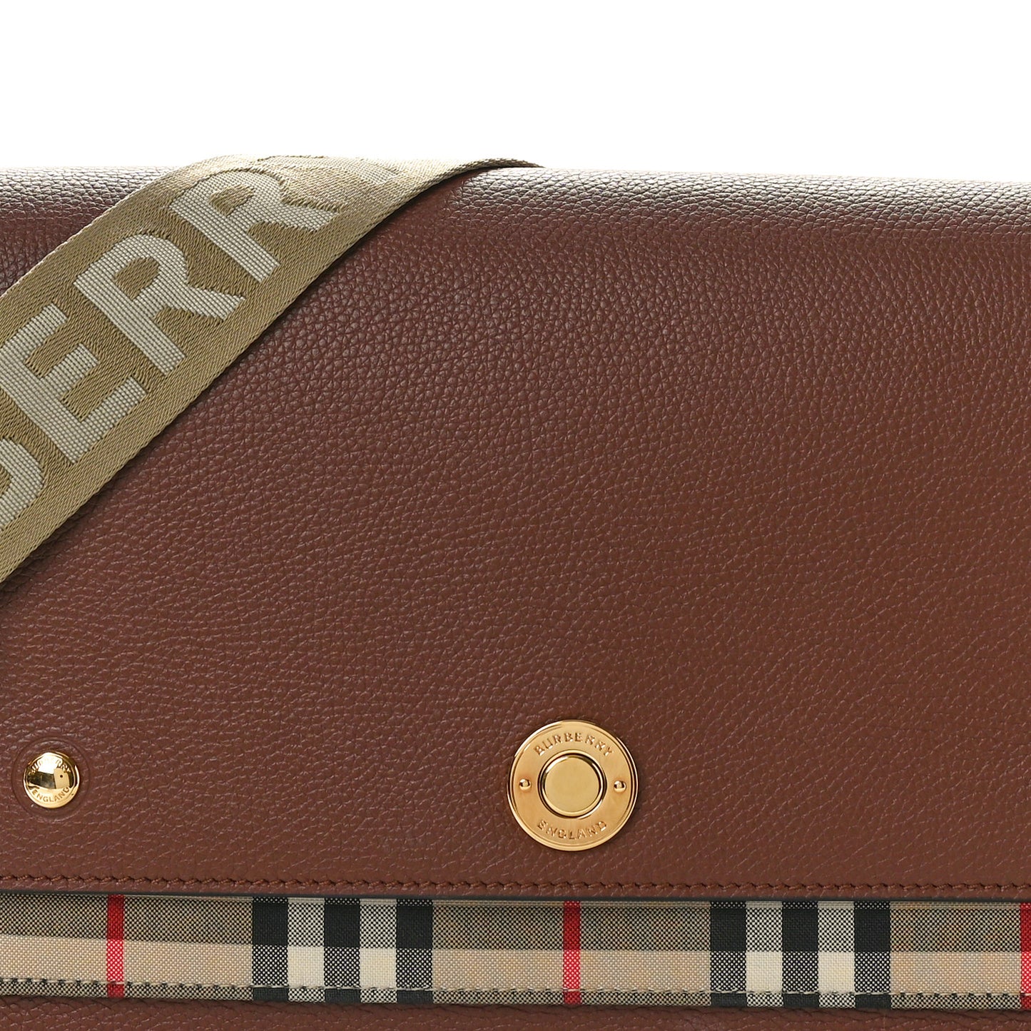 Grainy Calfskin Vintage Check Note Crossbody Bag Malt Brown
