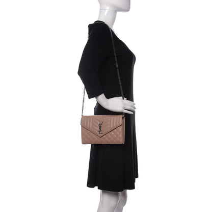 Saint Laurent Sheepskin Tri-Quilt Monogram Envelope Chain Wallet Beige 2 of 12
