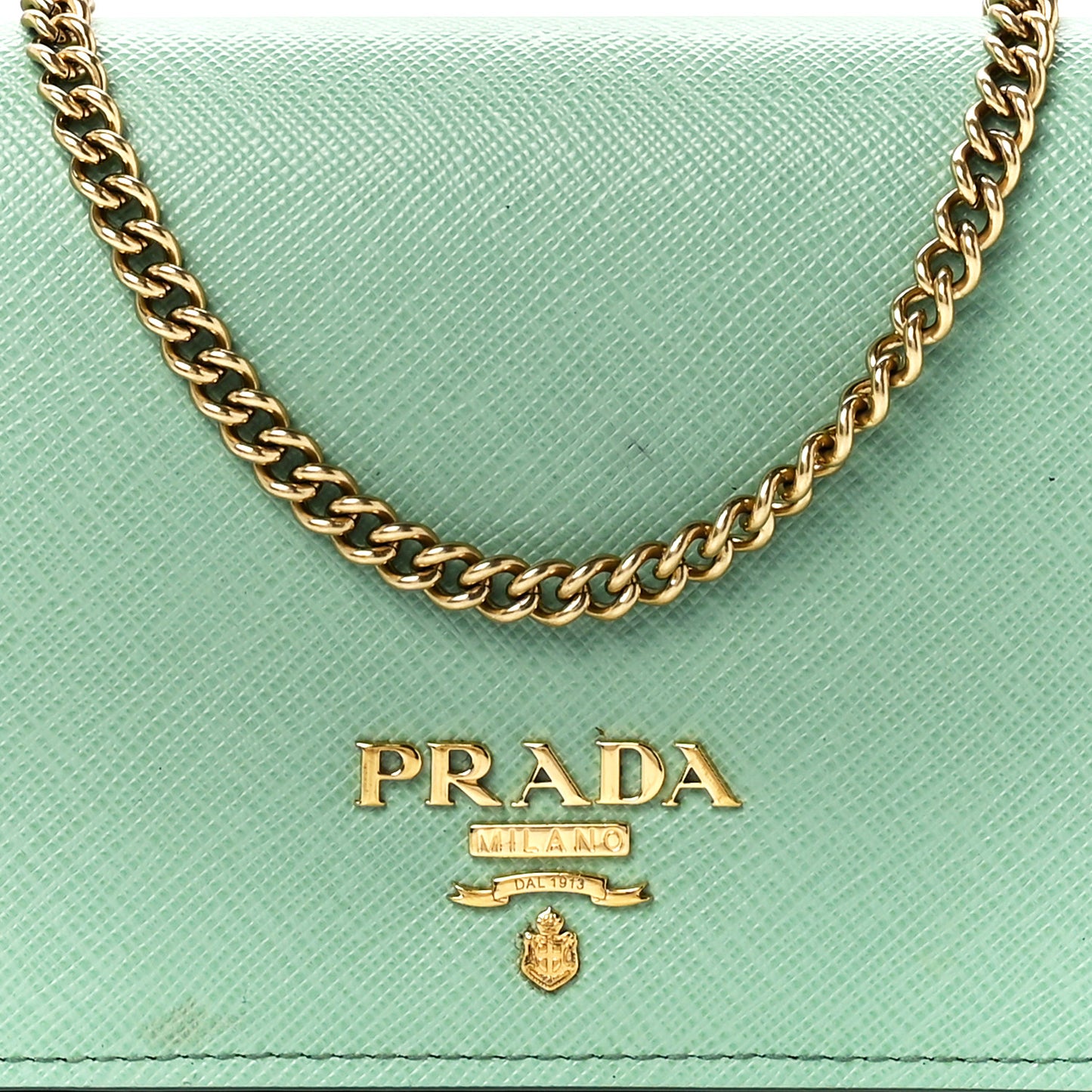 Saffiano Metal Chain Wallet Acquamarina