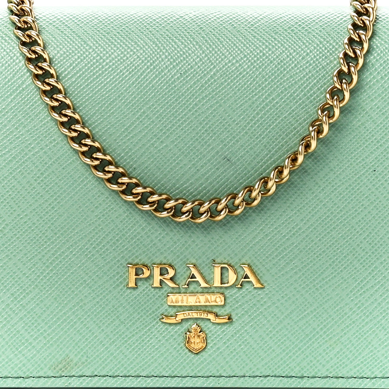 Prada Saffiano Metal Chain Wallet Acquamarina 8 of 11