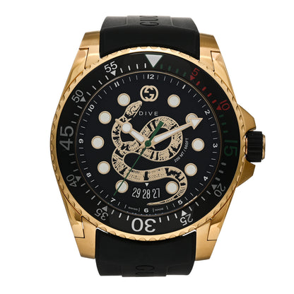 Gucci Stainless Steel Rubber 45mm Dive Snake Quartz Watch Black 1 of 4