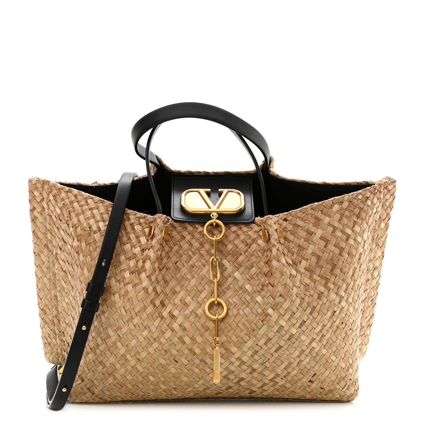 Raffia Medium Vlogo Escape Shopper Natural Black Rouge