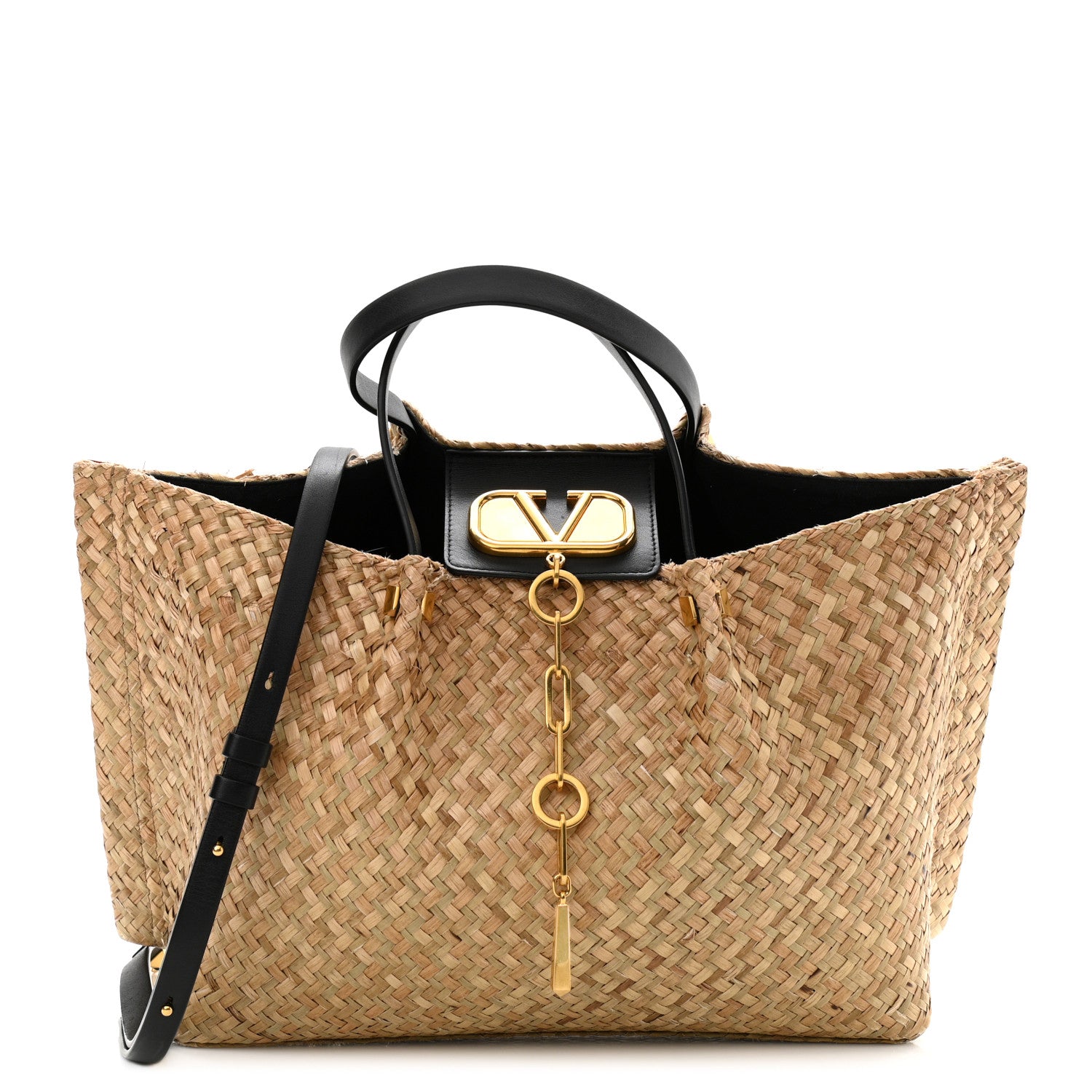 Valentino Garavani Raffia Medium Vlogo Escape Shopper Natural Black Rouge 2 of 13