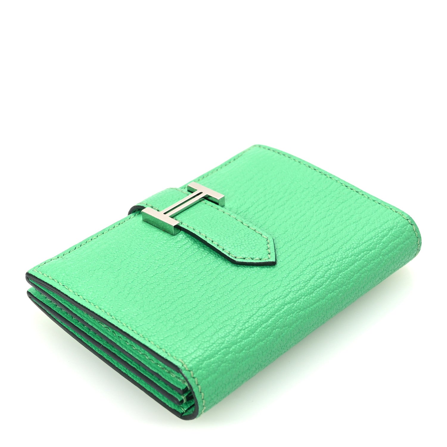 Hermes Chevre Mysore Bearn Card Holder Wallet Vert Comics 4 of 9