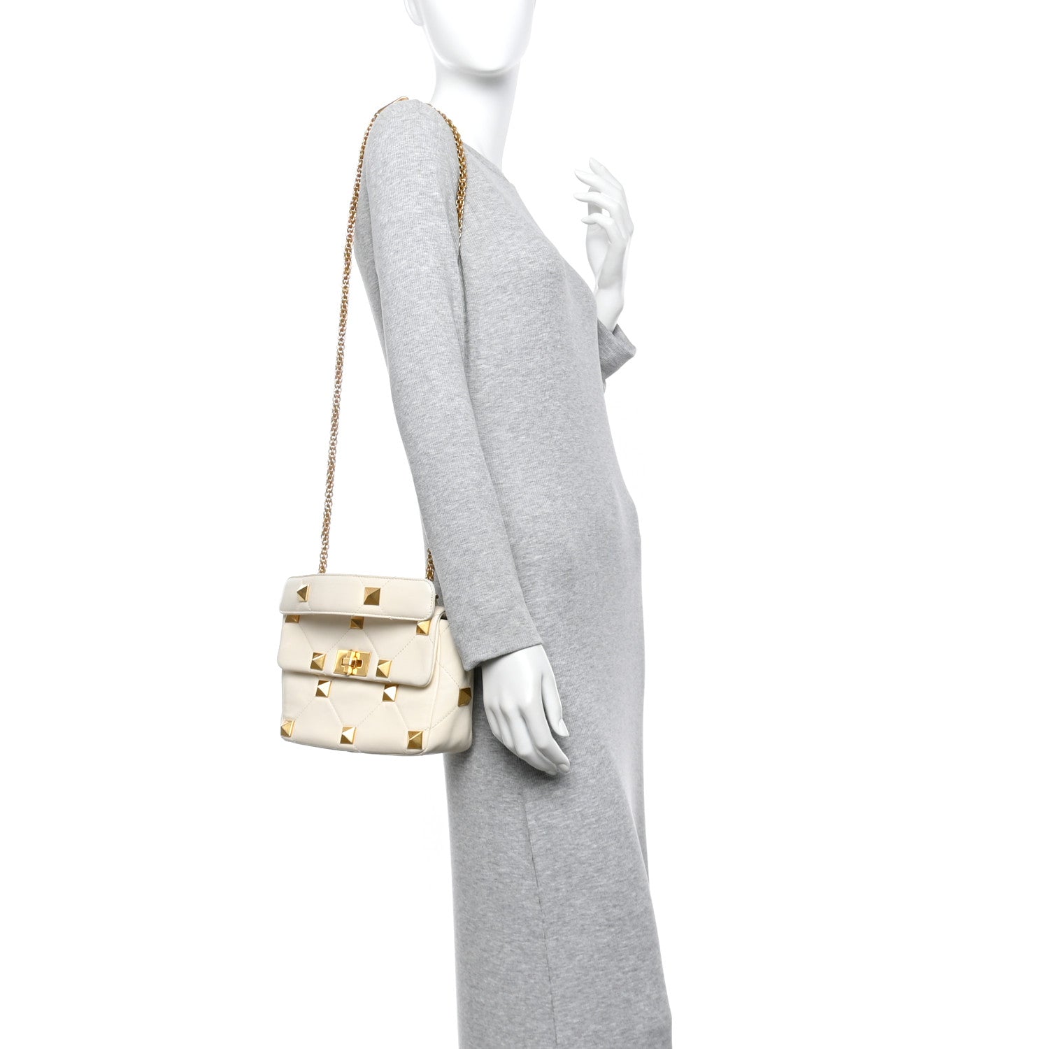 Valentino Garavani Nappa Medium Roman Stud Shoulder Bag Ivory 2 of 12