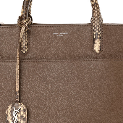 Saint Laurent Grained Calfskin Snakeskin Small Cabas Rive Gauche Taupe 8 of 19