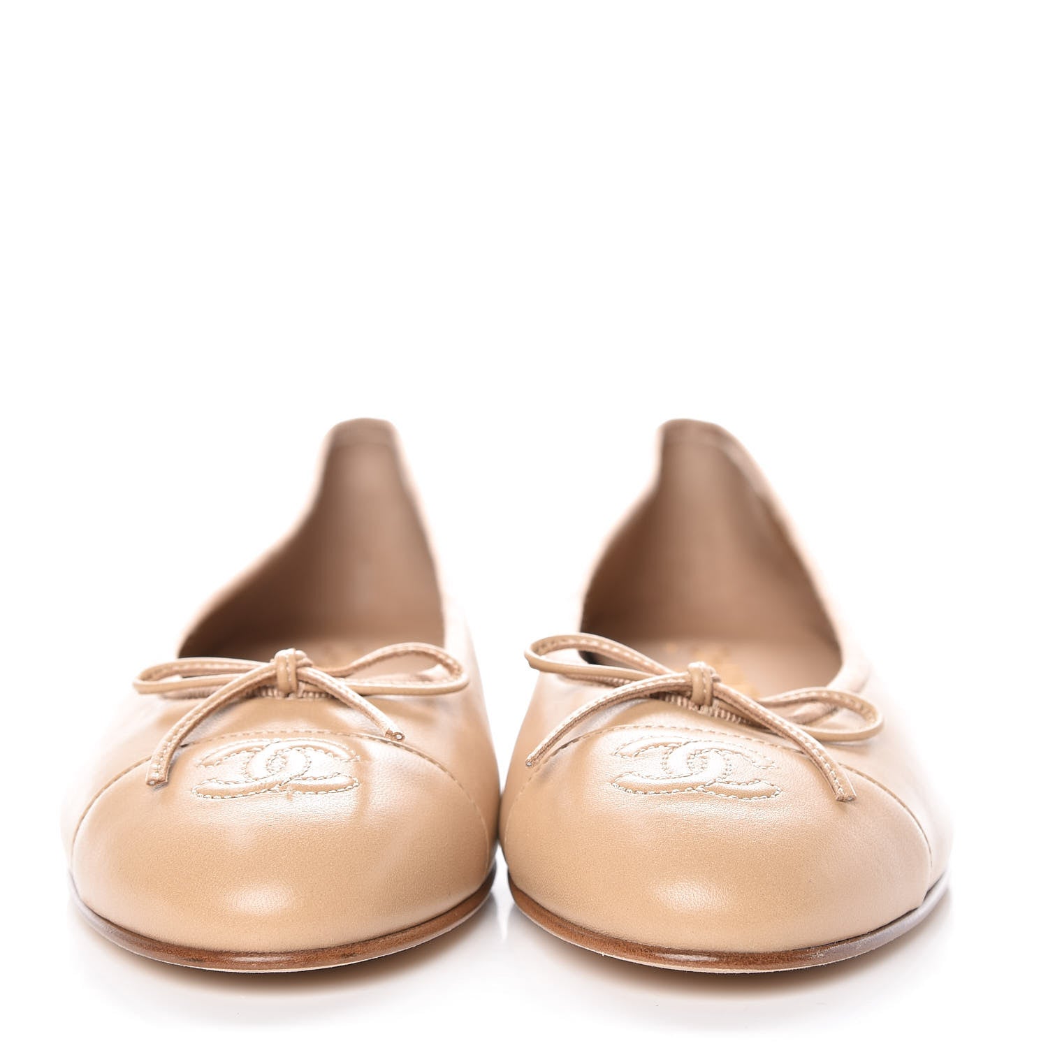 Chanel Lambskin Cap Toe CC Ballerina Flats 39 Beige 2 of 10