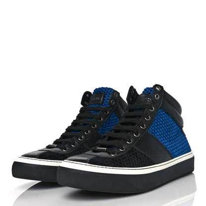 Jimmy Choo Calfskin Suede Studded Mens High Top Sneaker 42 Black Blue 3 of 8