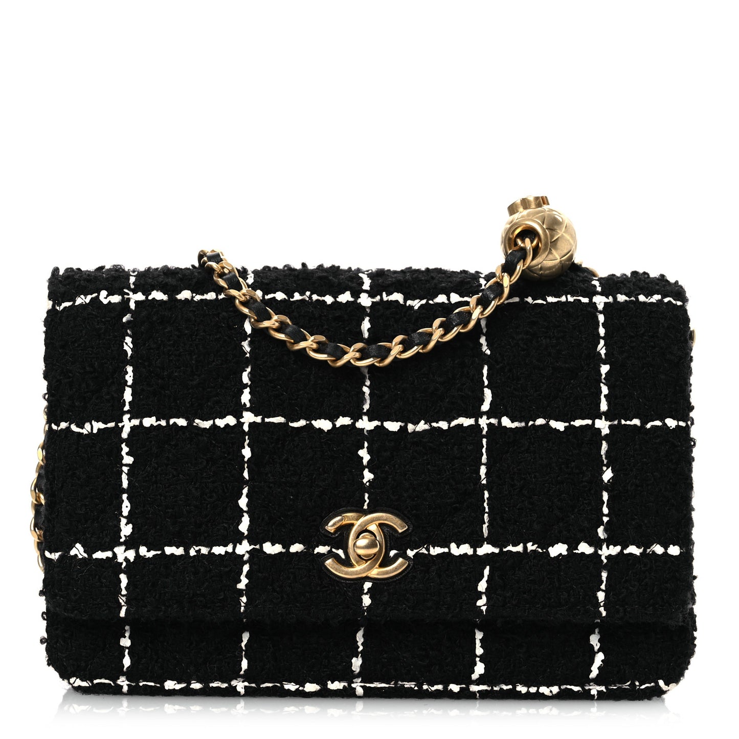 Tweed Quilted CC Pearl Crush Wallet On Chain WOC Black