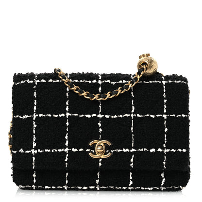 Chanel Tweed Quilted CC Pearl Crush Wallet On Chain WOC Black 1 of 15