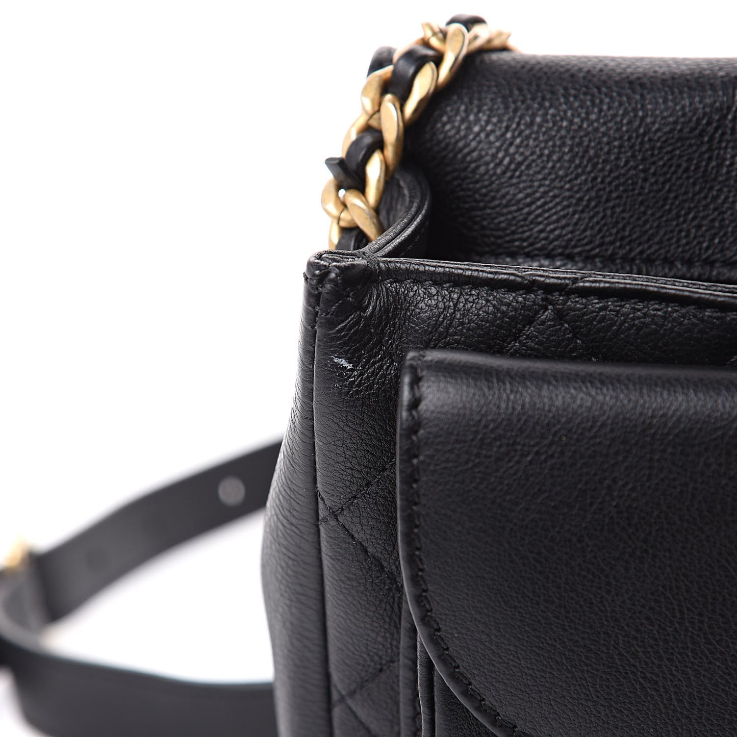 Grained Calfskin Quilted Messenger Flap Black