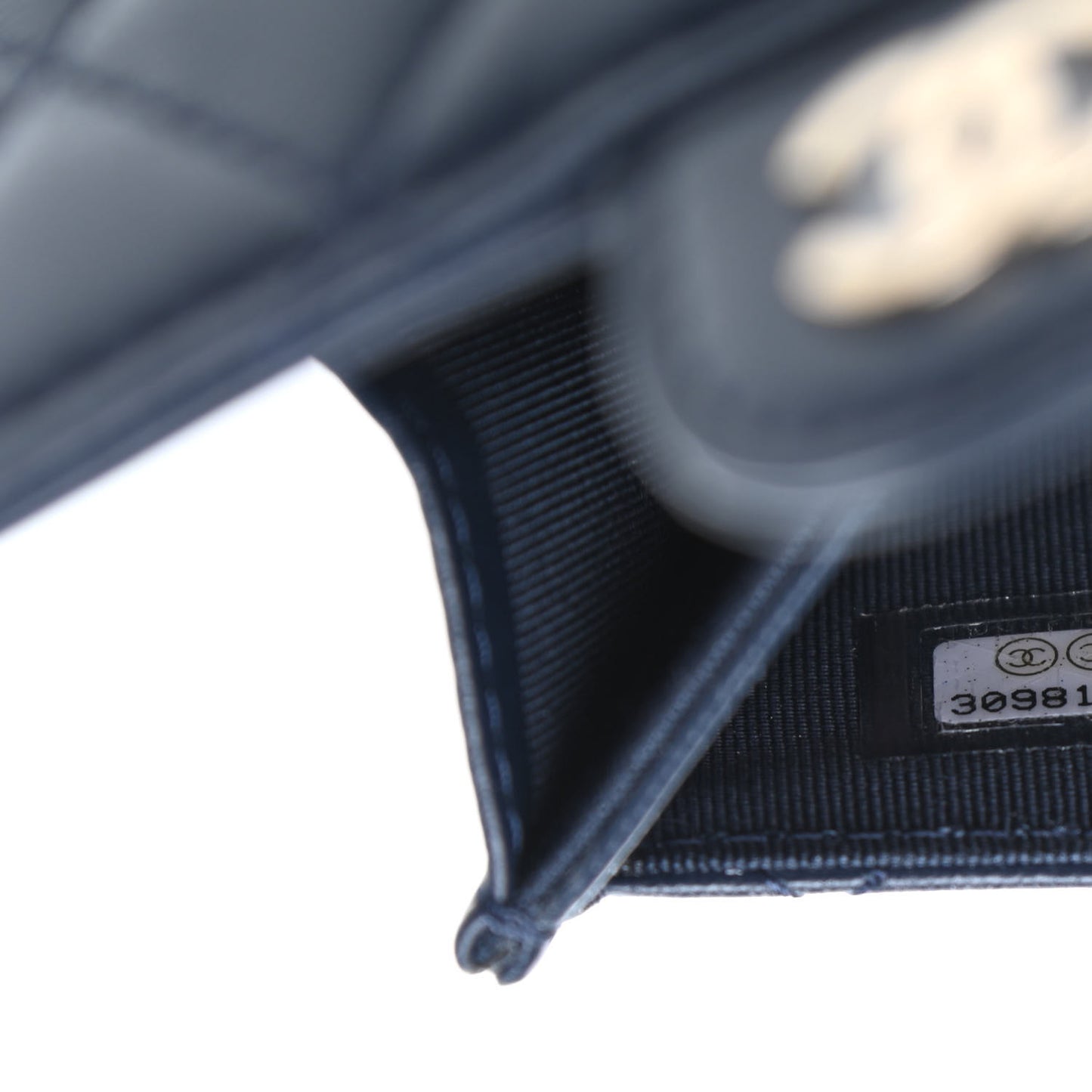 Lambskin Quilted Flap Card Holder Wallet Navy