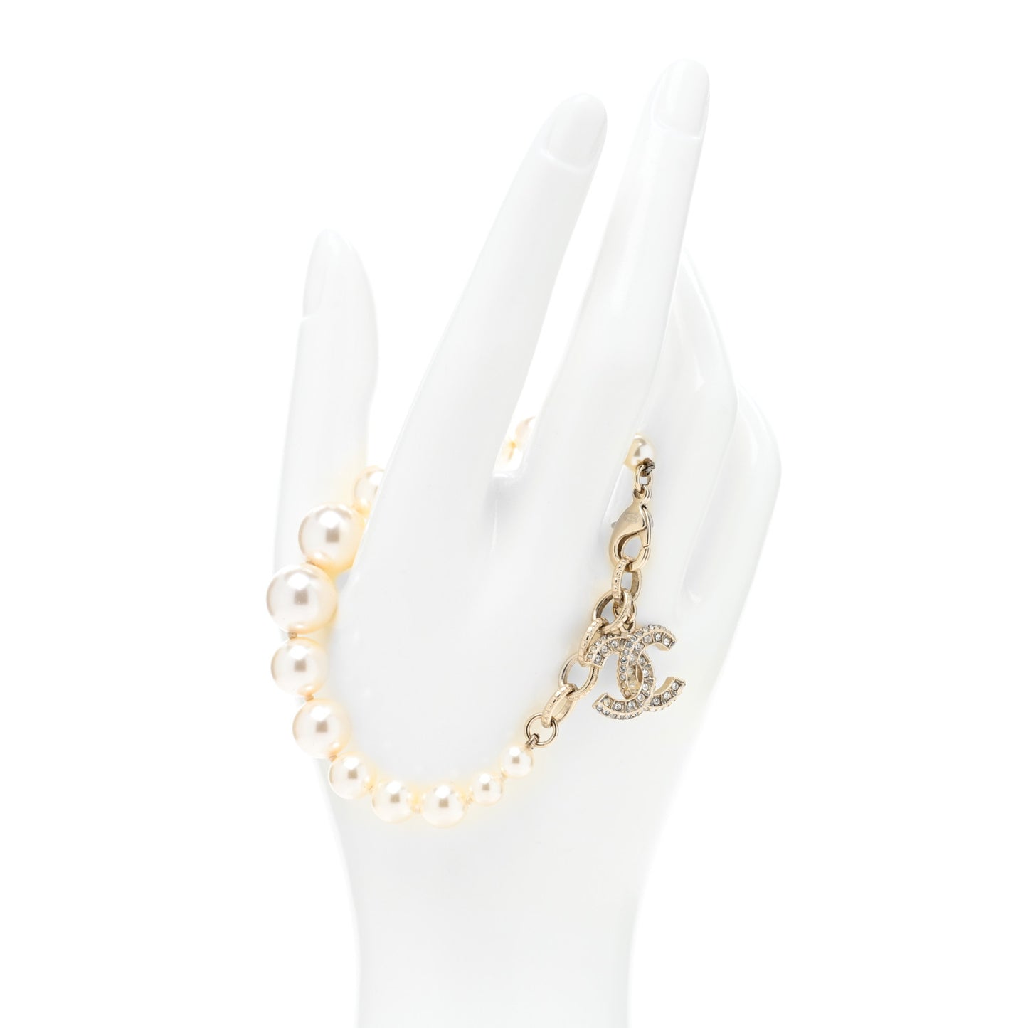 Graduated Pearl Crystal CC Bracelet Gold