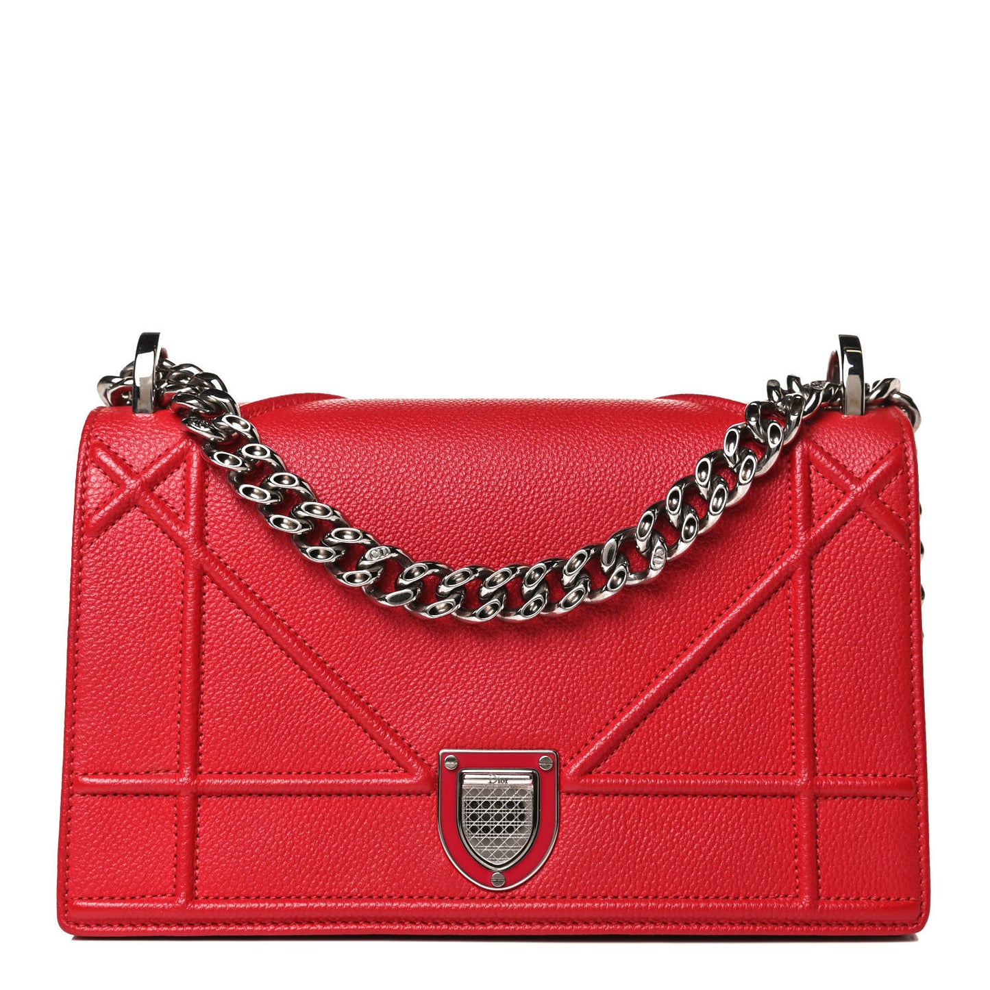 Grained Calfskin Small Diorama Flap Bag Red