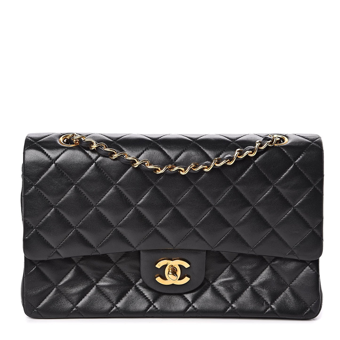 Lambskin Quilted Medium Double Flap Black