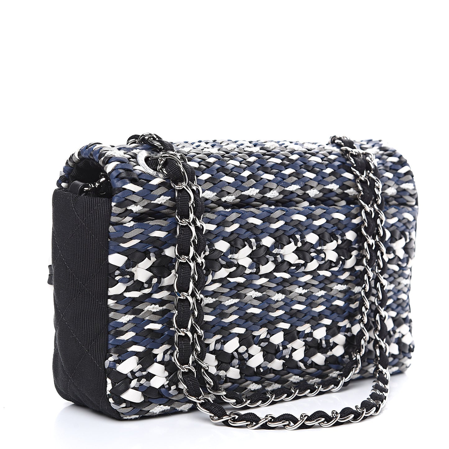 Lambskin Calfskin Woven Leather Craft Flap Navy White Black