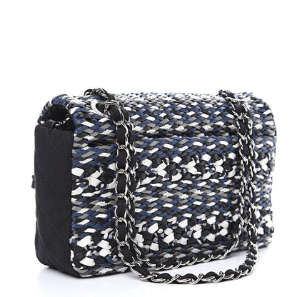 Chanel Lambskin Calfskin Woven Leather Craft Flap Navy White Black 2 of 8