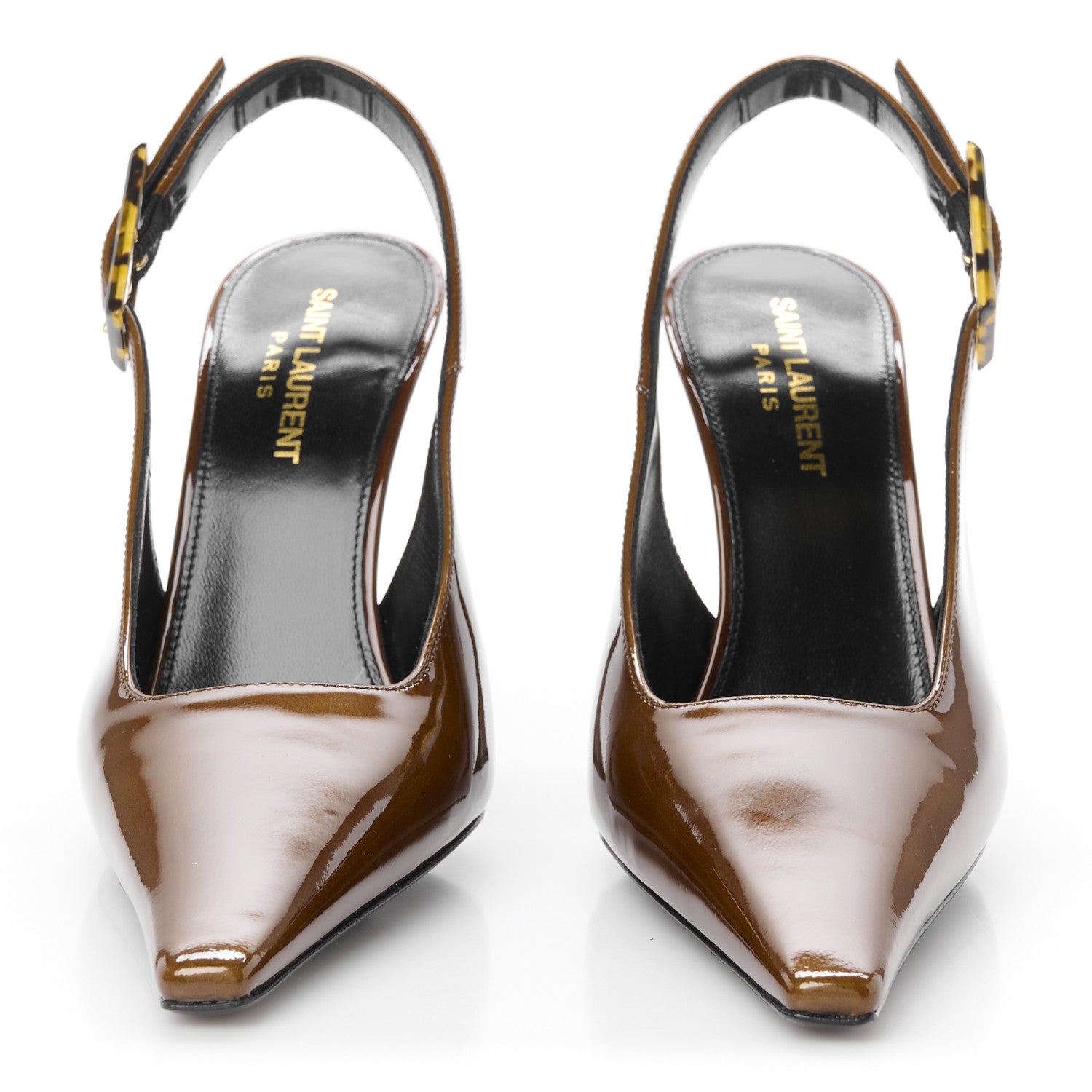 Saint Laurent Vernice Gloss Dune 110 Slingback Pumps 38 Burnished Wood 3 of 10