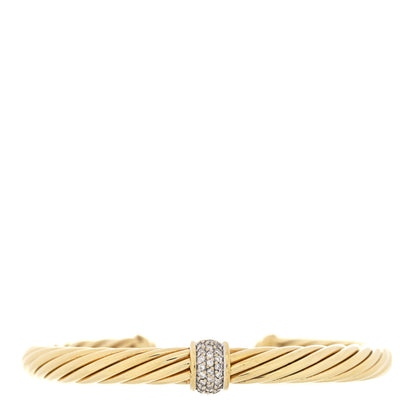 David Yurman 18K Yellow Gold Diamond 7mm Cable Classics Single Station Bracelet 1 of 3