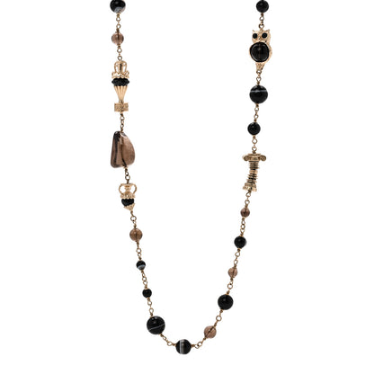 Chanel Resin Glass CC Beaded Charms Long Necklace Gold Black 1 of 5