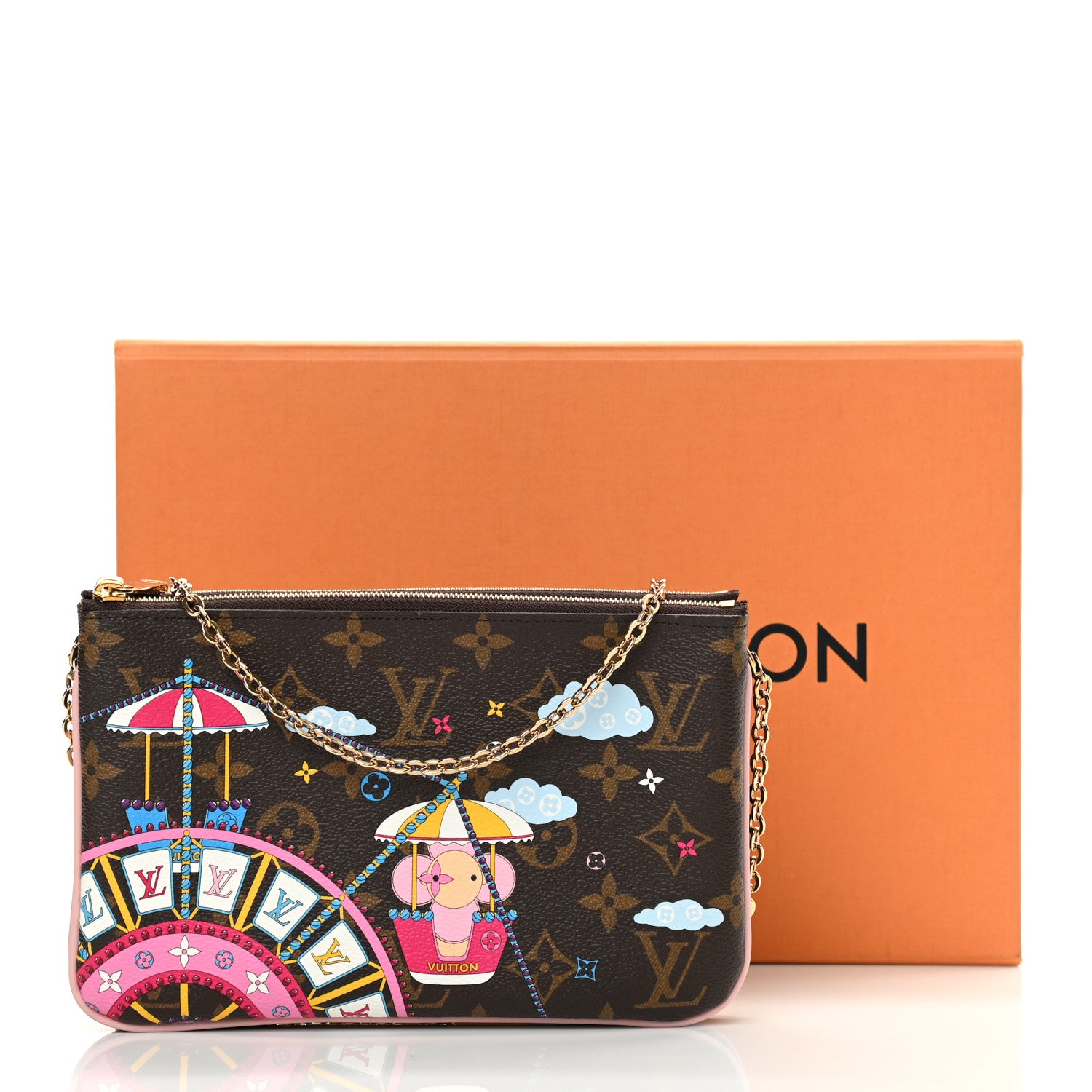 Louis Vuitton Monogram 2020 Christmas Animation Big Wheel Double Zip Pochette Rose Ballerine 12 of 12