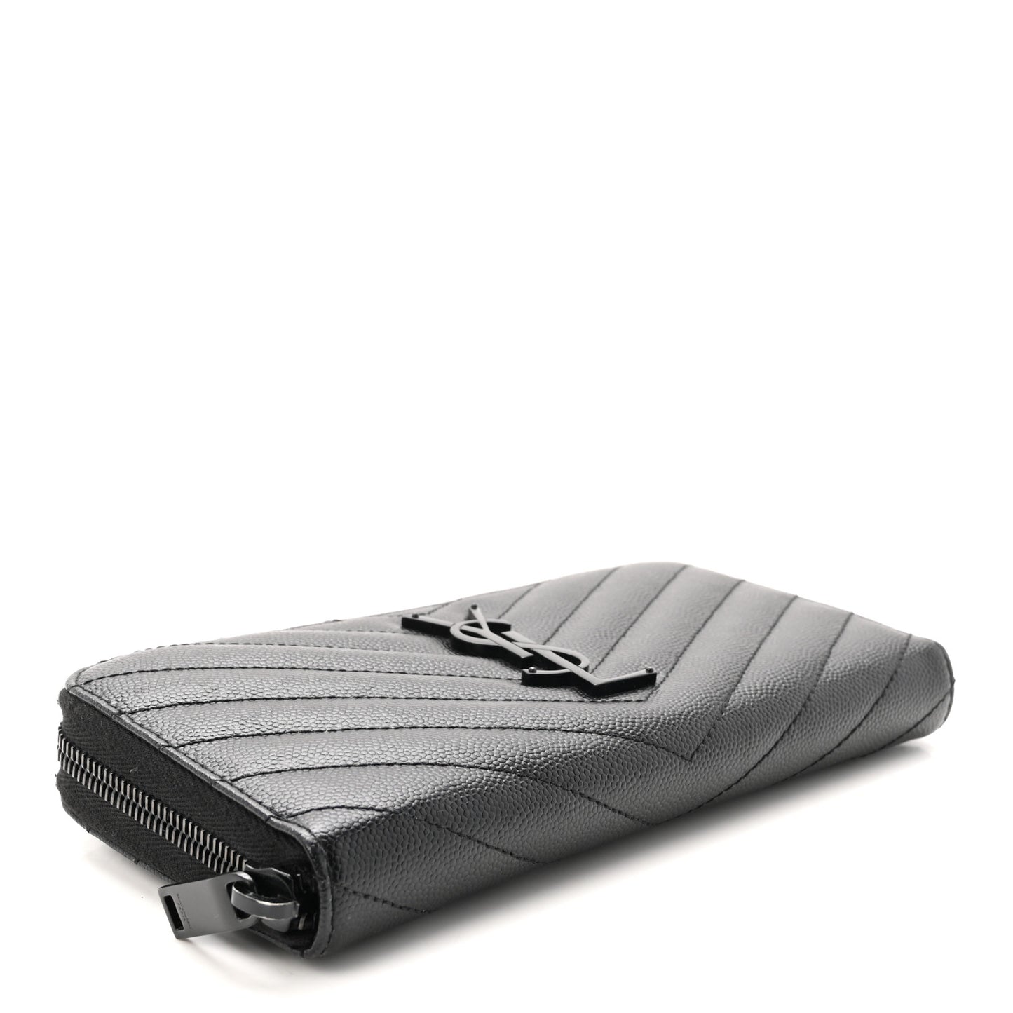 Grain De Poudre Matelasse Chevron Monogram Monochrome Zip Around Wallet Black