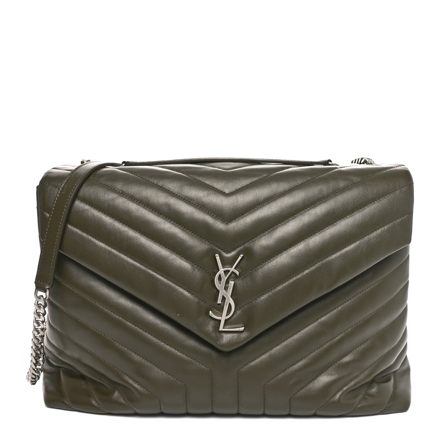 Calfskin Y Quilted Monogram Large Loulou Chain Satchel Kaki Fonce