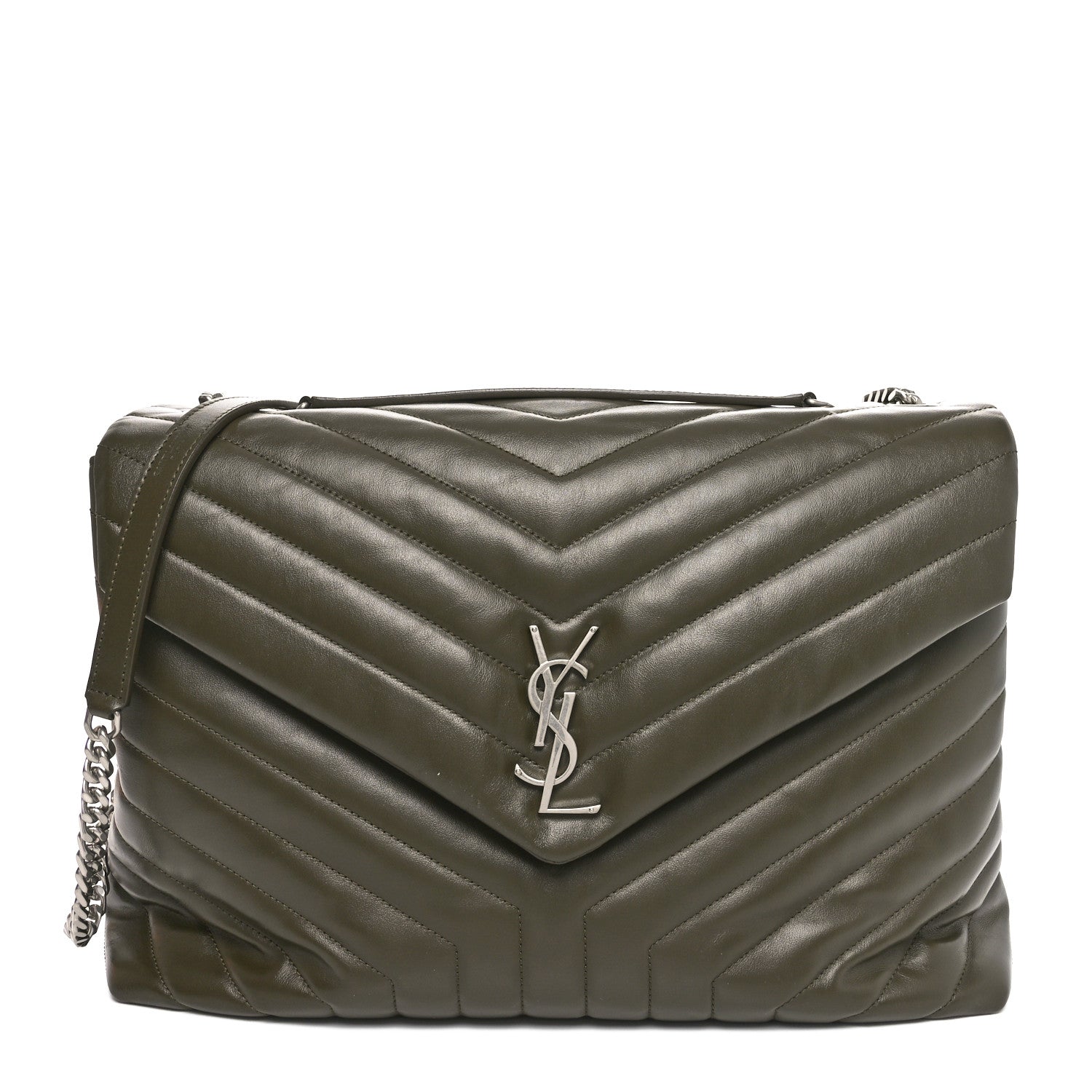 Saint Laurent Calfskin Y Quilted Monogram Large Loulou Chain Satchel Kaki Fonce 1 of 10